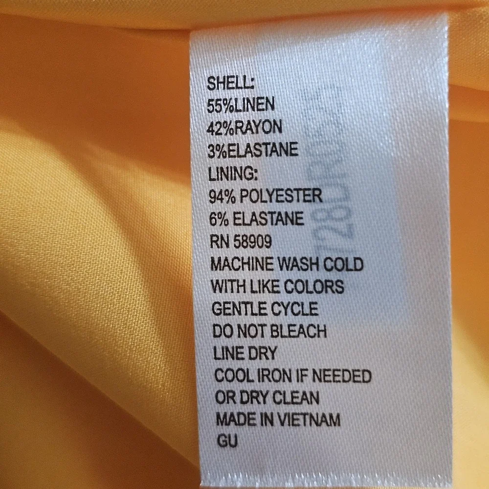 Gianni Bini Dress‎ Size 4 Yellow Linen Blend Mini Shift Sleeveless Lined 226-422